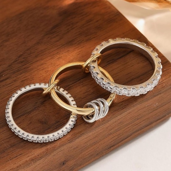 Stacked Gold and Silver Interlocking Ring 18k gold luxury look designer … - Picture 3 of 3